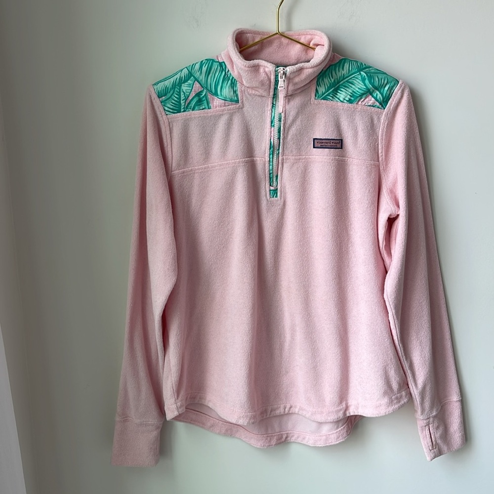 Vineyard Vines Banana Leaf Terry Relaxed Shep Shirt 1/4 Zip Thumbholes Size S